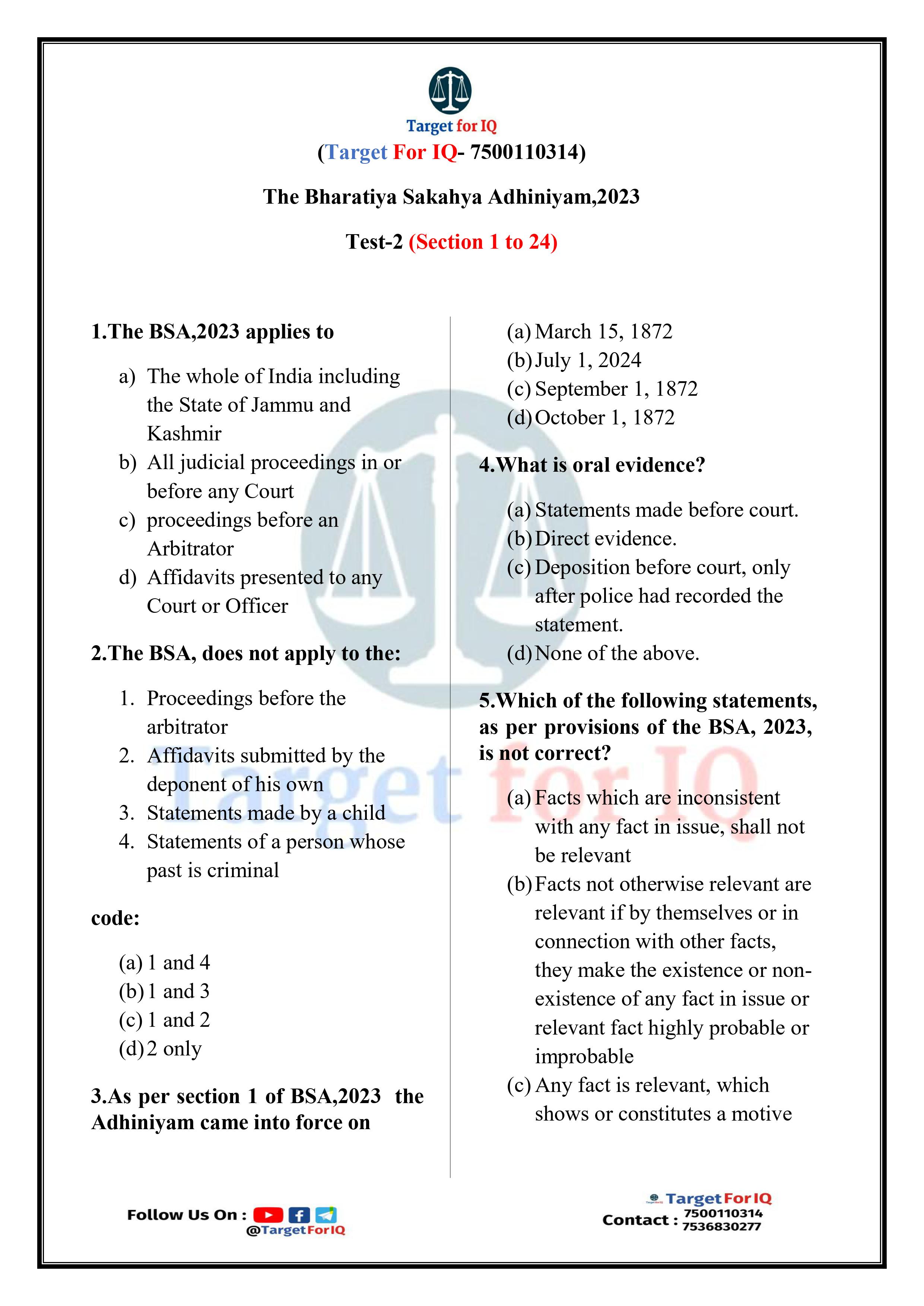 Demo BSA2023 MCQ Test -2